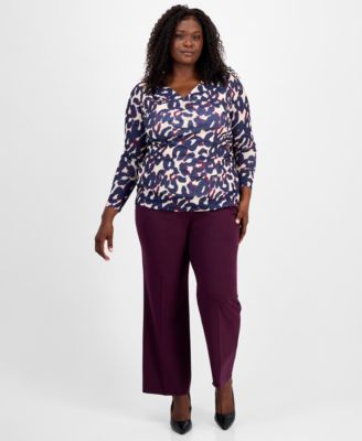 Plus Size Abstract-Print Long-Sleeve Top