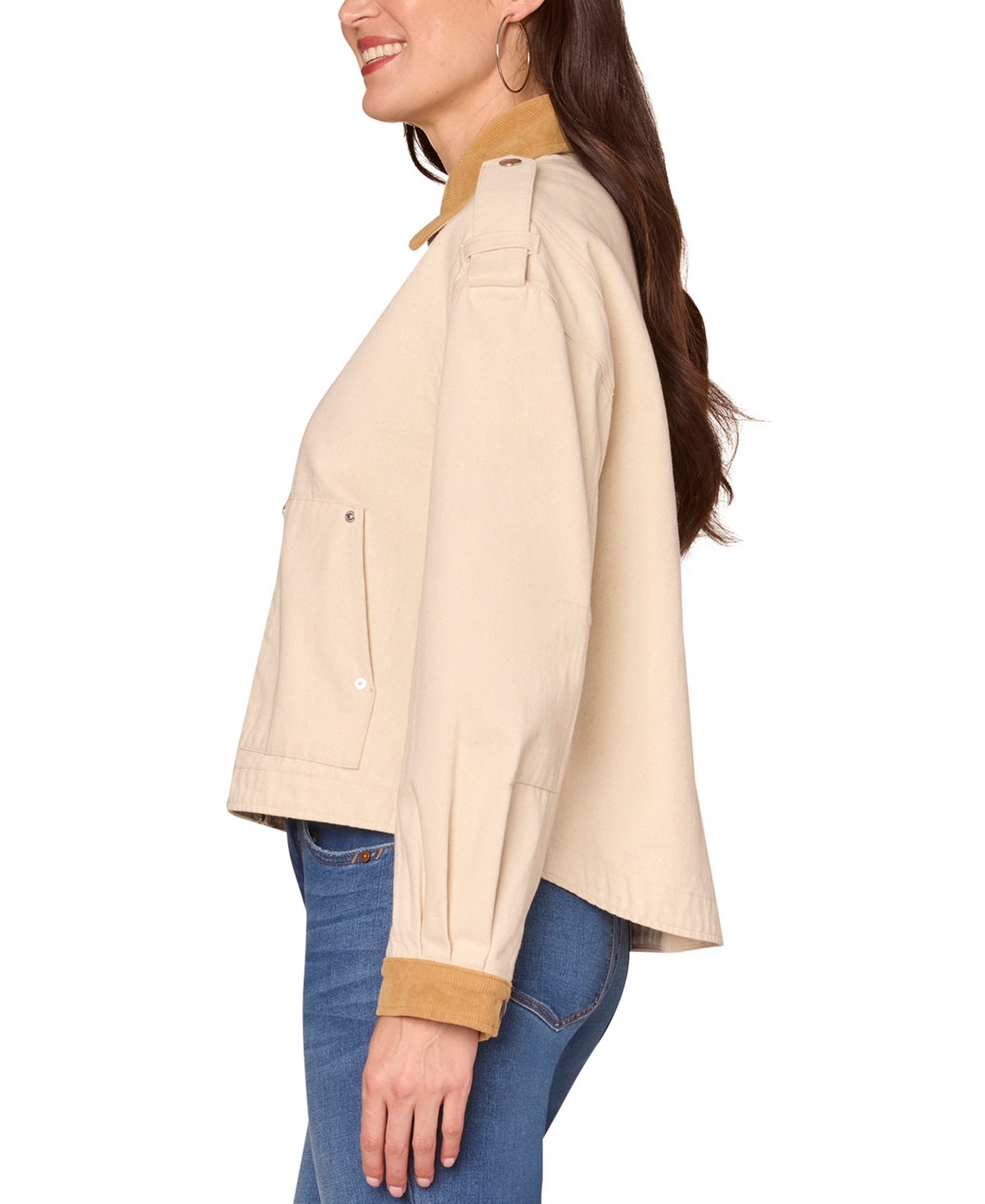 Democracy Petite Corduroy-trim Jacket In Neutral