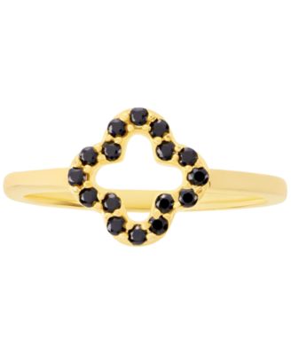Black Spinel Open Clover Ring (1/6 ct. t.w.) in 18k Gold-Plated Sterling Silver