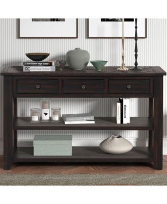 CASAINC 48" Solid Pine Wood Top, Mixed MDF board 3 Storage Drawers and 2 Shelves Console Table Cabinet