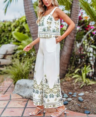 Women's Tropical Print Wide Leg Jumpsuit