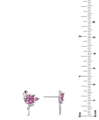 Cubic Zirconia Pink Flamingo Stud Earrings in Sterling Silver
