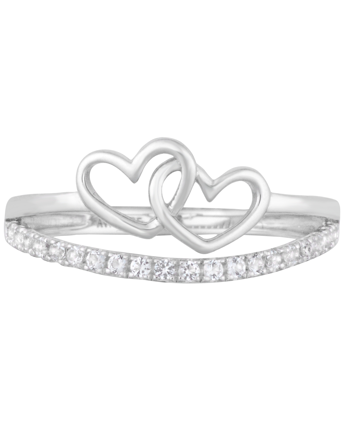 Macy's White Topaz 1/4 Ct. T.w. Double-heart Promise Ring In Sterling Silver In Silver