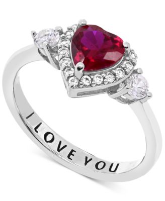 Amethyst (5/8 ct.t.w.) and White Topaz (1/2 ct.t.w.) 'I Love You' Message Ring in Sterling Silver