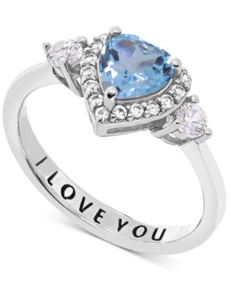 Amethyst (5/8 ct.t.w.) and White Topaz (1/2 ct.t.w.) 'I Love You' Message Ring in Sterling Silver