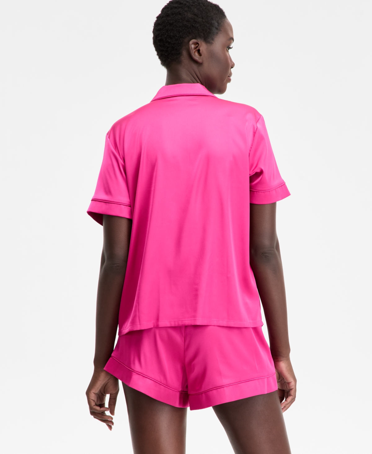 Inc International Concepts I.n.c International Concepts Women's Stretch Satin Short-sleeve Pajama Set, Exclusively At Macy's In Pink