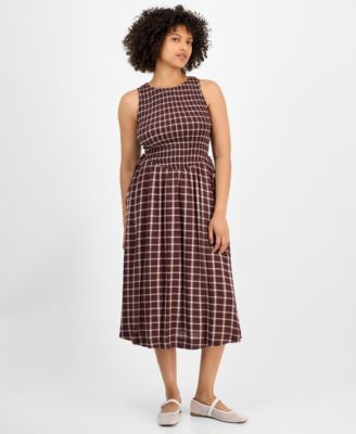 And Now This - Women's Printed Smocked Sleeveless Midi Dress