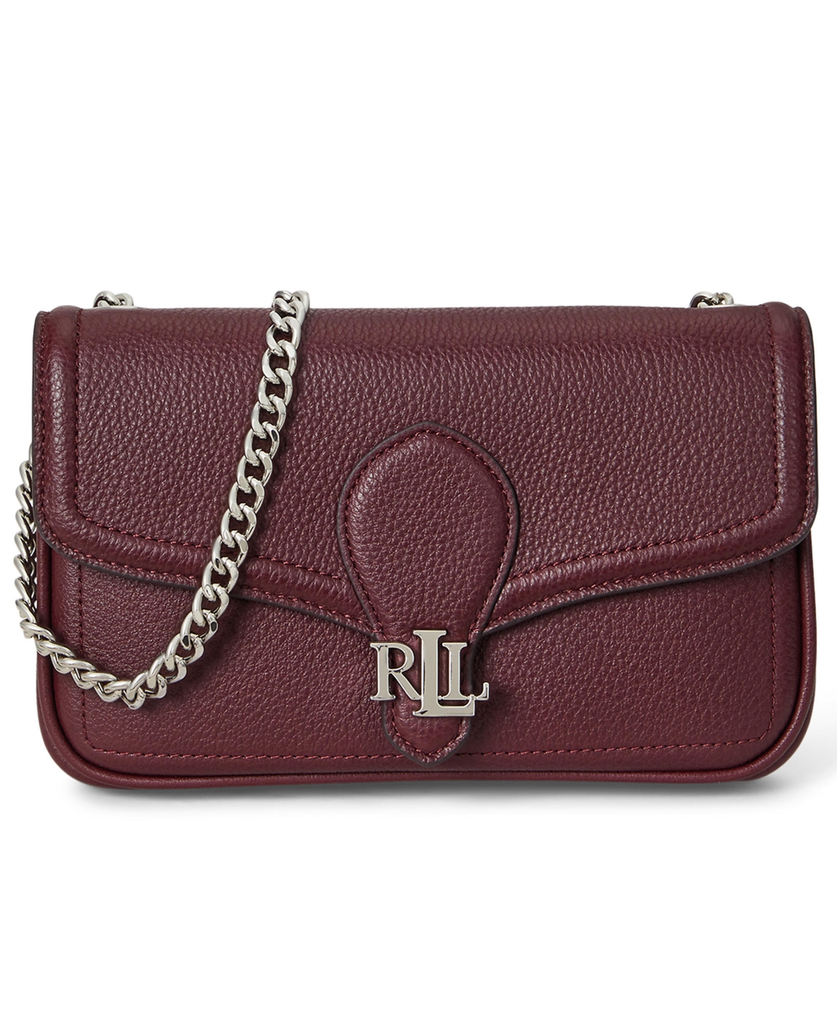 Ralph Lauren Pebbled Leather Bradley Crossbody Wallet In Burgundy