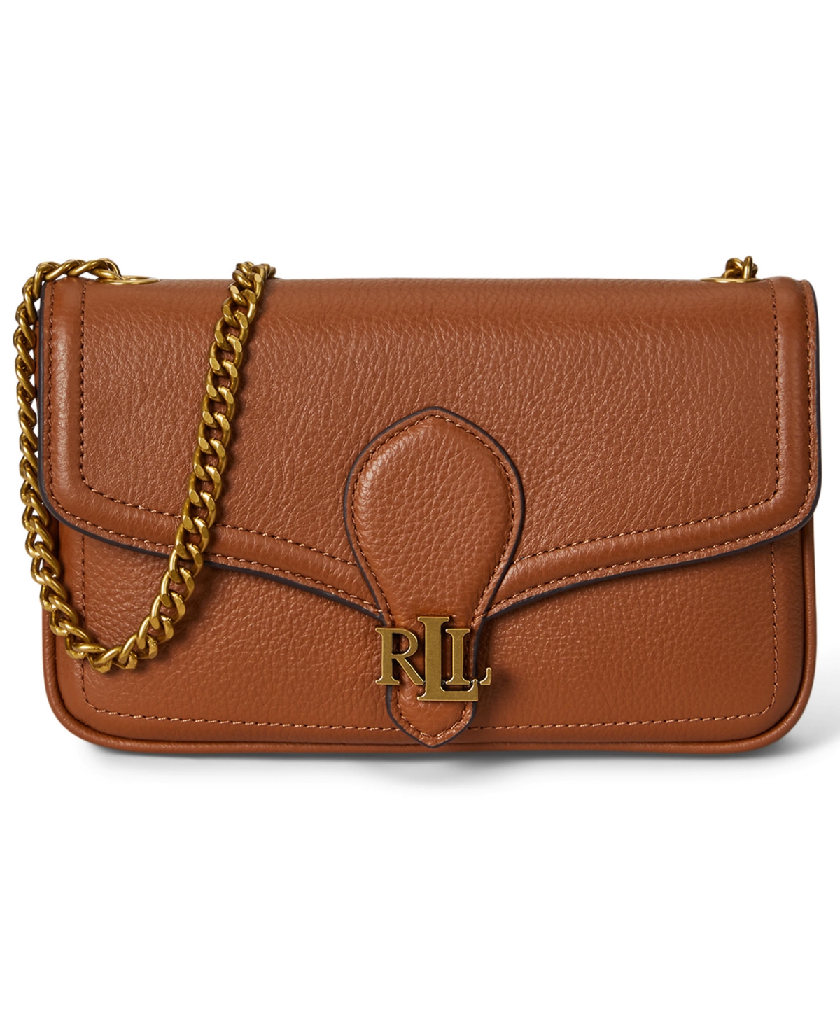 Ralph Lauren Pebbled Leather Bradley Crossbody Wallet In Brown