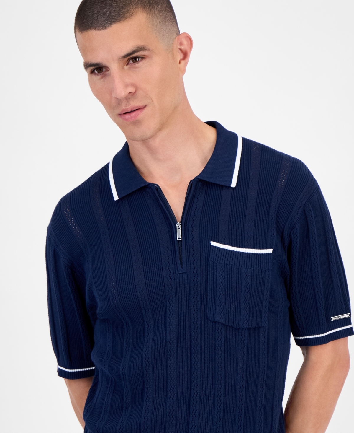 Karl Lagerfeld Men's Half-zip Knit Polo Shirt In Blue