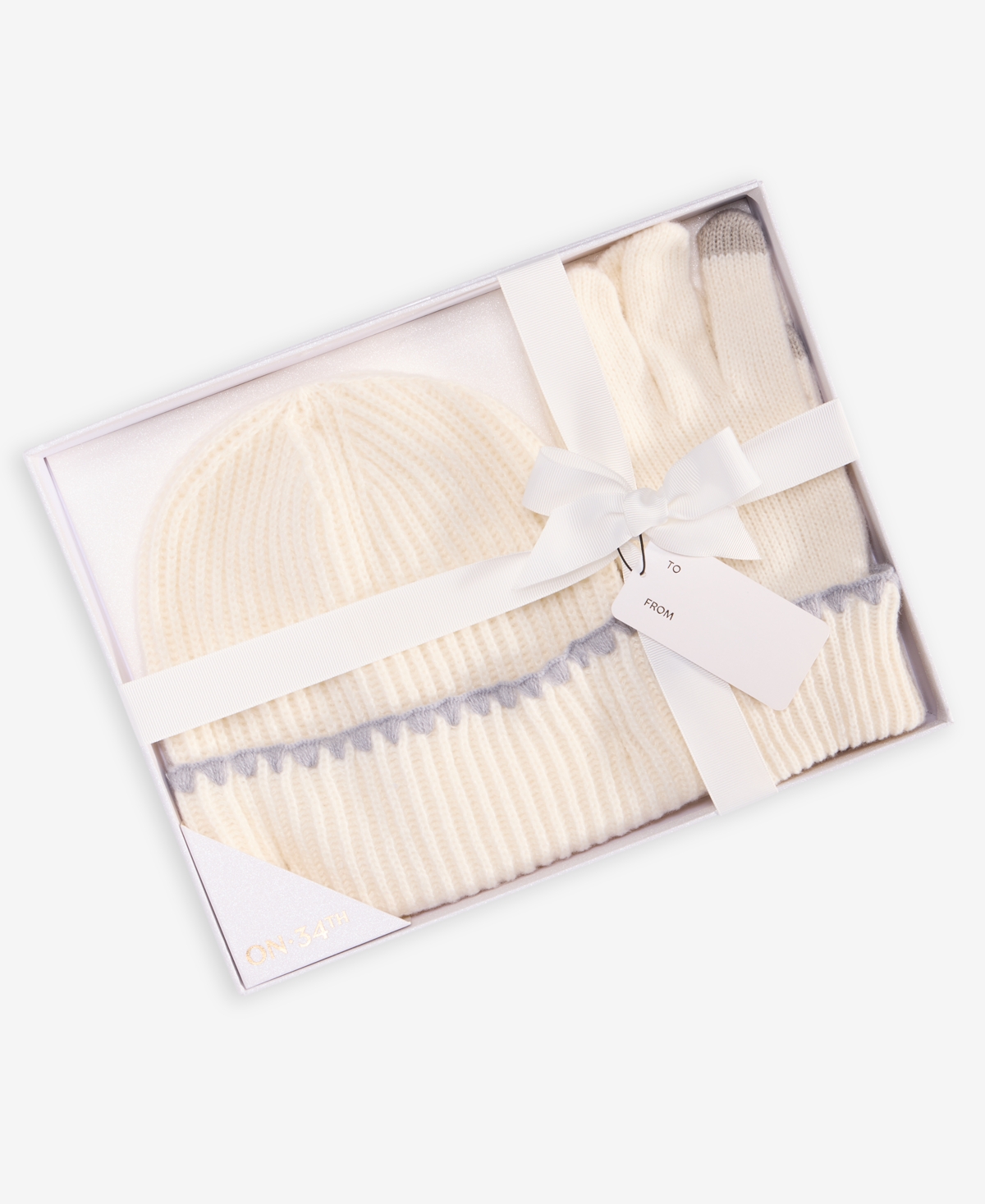 On 34th Ribbed Beanie & Gloves Boxed Set, Macy's Exclusive In White