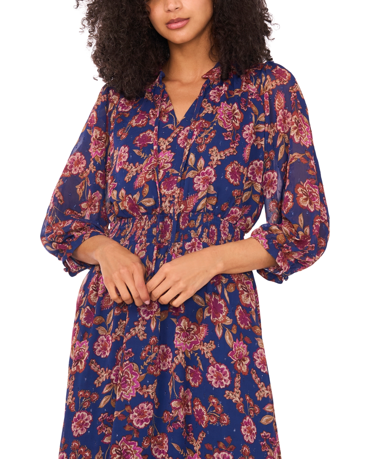 Vince Camuto Metallic Floral Maxi Dress In Multi