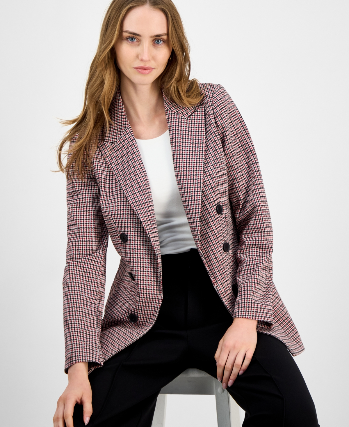 Bar Iii Women's Plaid Faux Double-Breasted Jacket, Macy's Exclusive