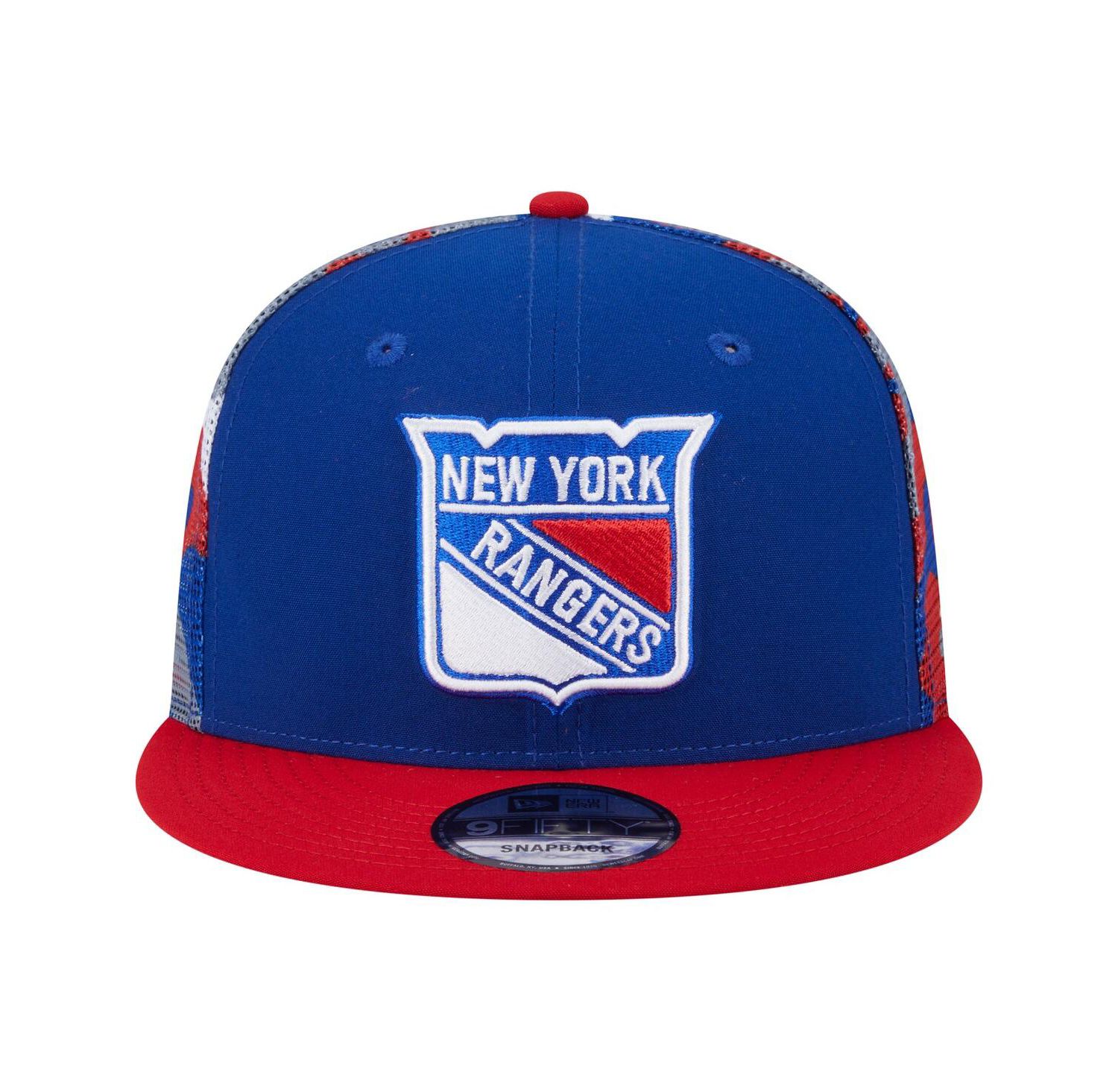 Men's Blue/Red New York Rangers Camo Meshback 9FIFTY Snapback Hat