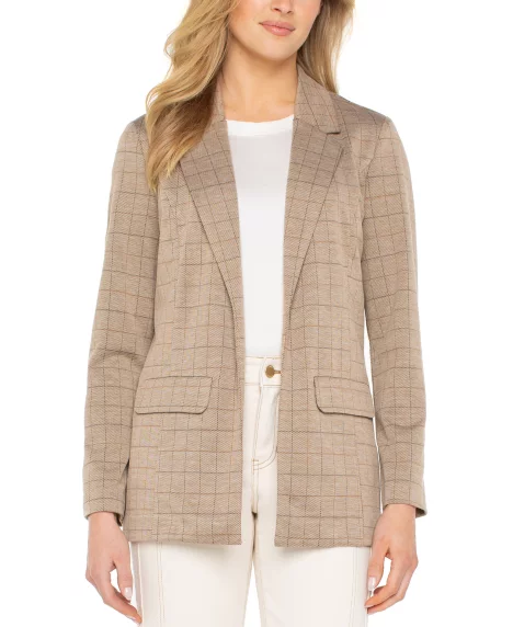Petite Plaid Ponte Boyfriend Blazer - Khkgrdchck
