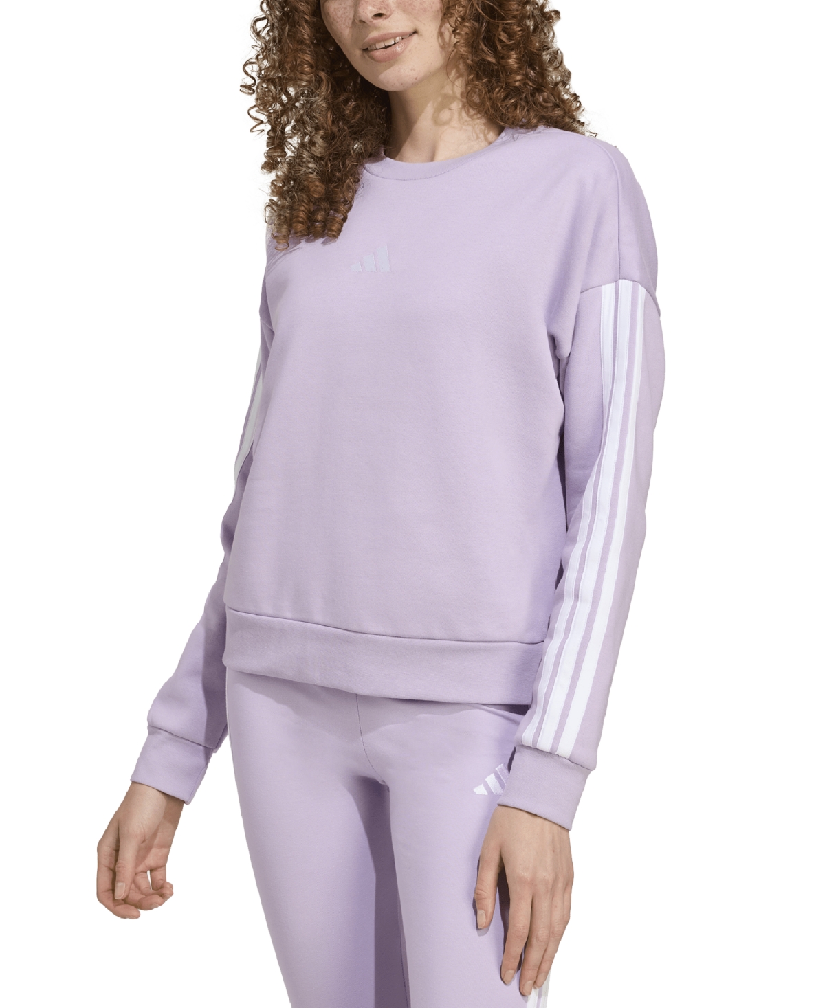 Adidas Originals Women's Essentials 3-stripes Fleece Crew Neck Sweatshirt In Purple