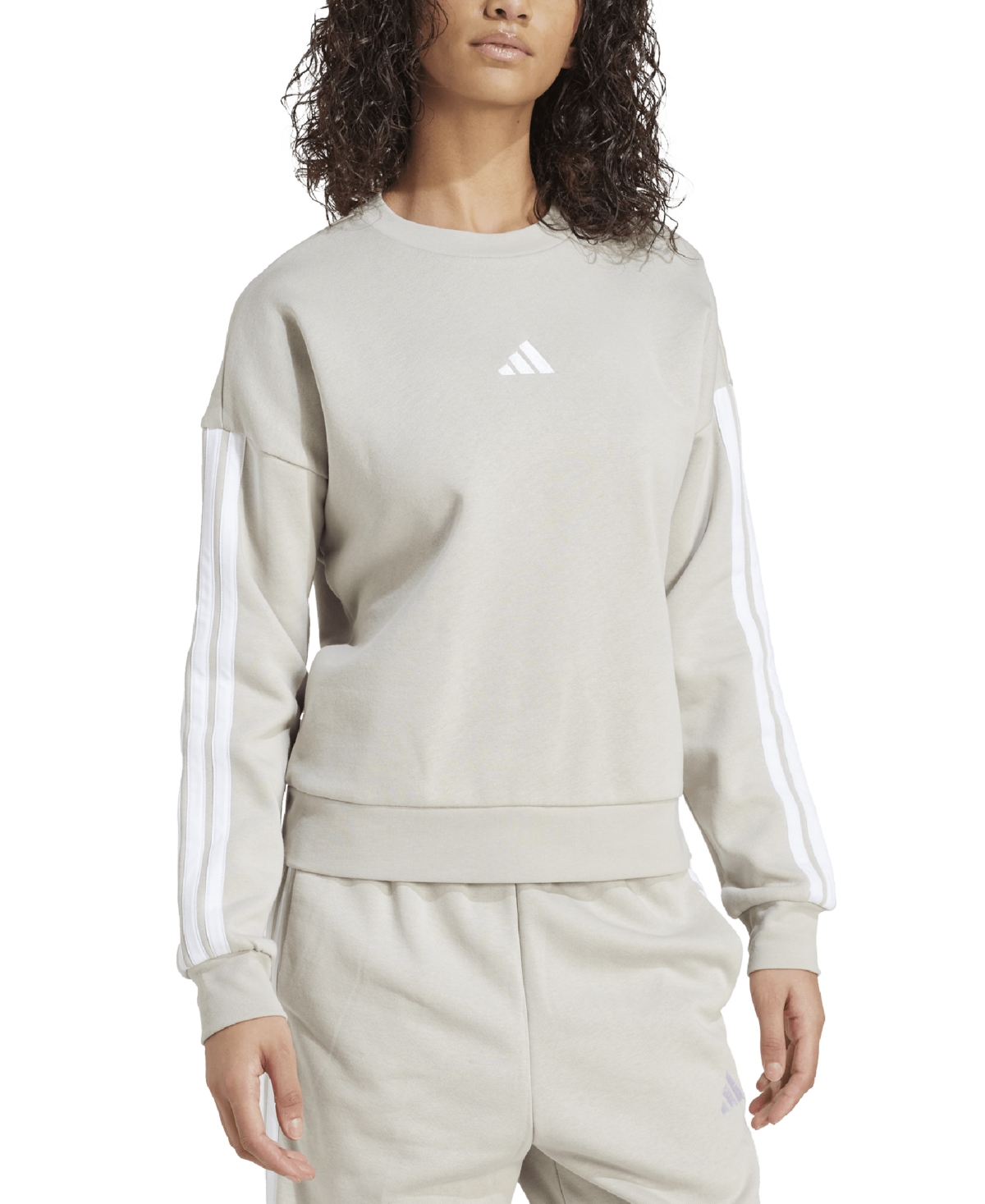 Adidas Originals Women's Essentials 3-stripes Fleece Crew Neck Sweatshirt In Gray