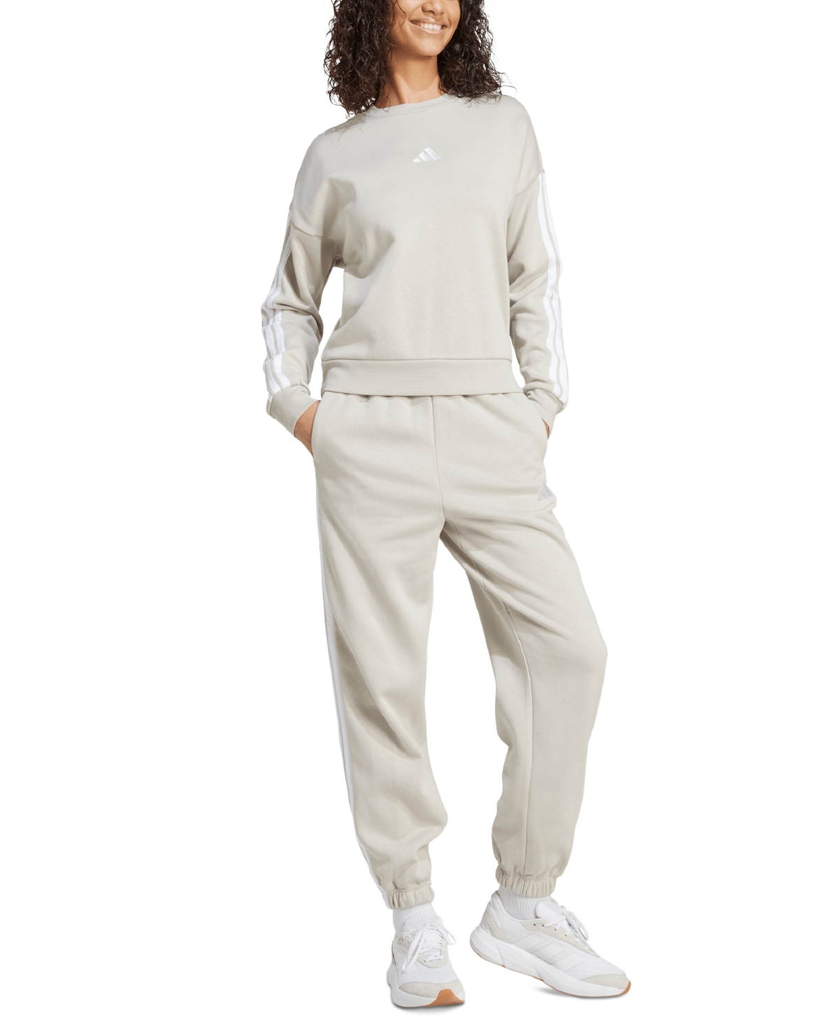 Adidas Originals Women's Essentials 3-stripes Fleece Crew Neck Sweatshirt In Gray