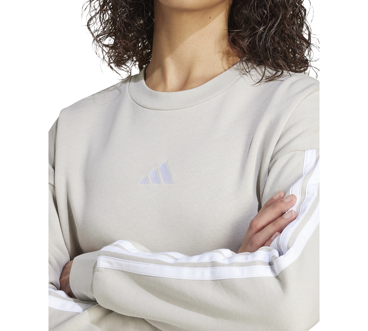 Adidas Originals Women's Essentials 3-stripes Fleece Crew Neck Sweatshirt In Gray