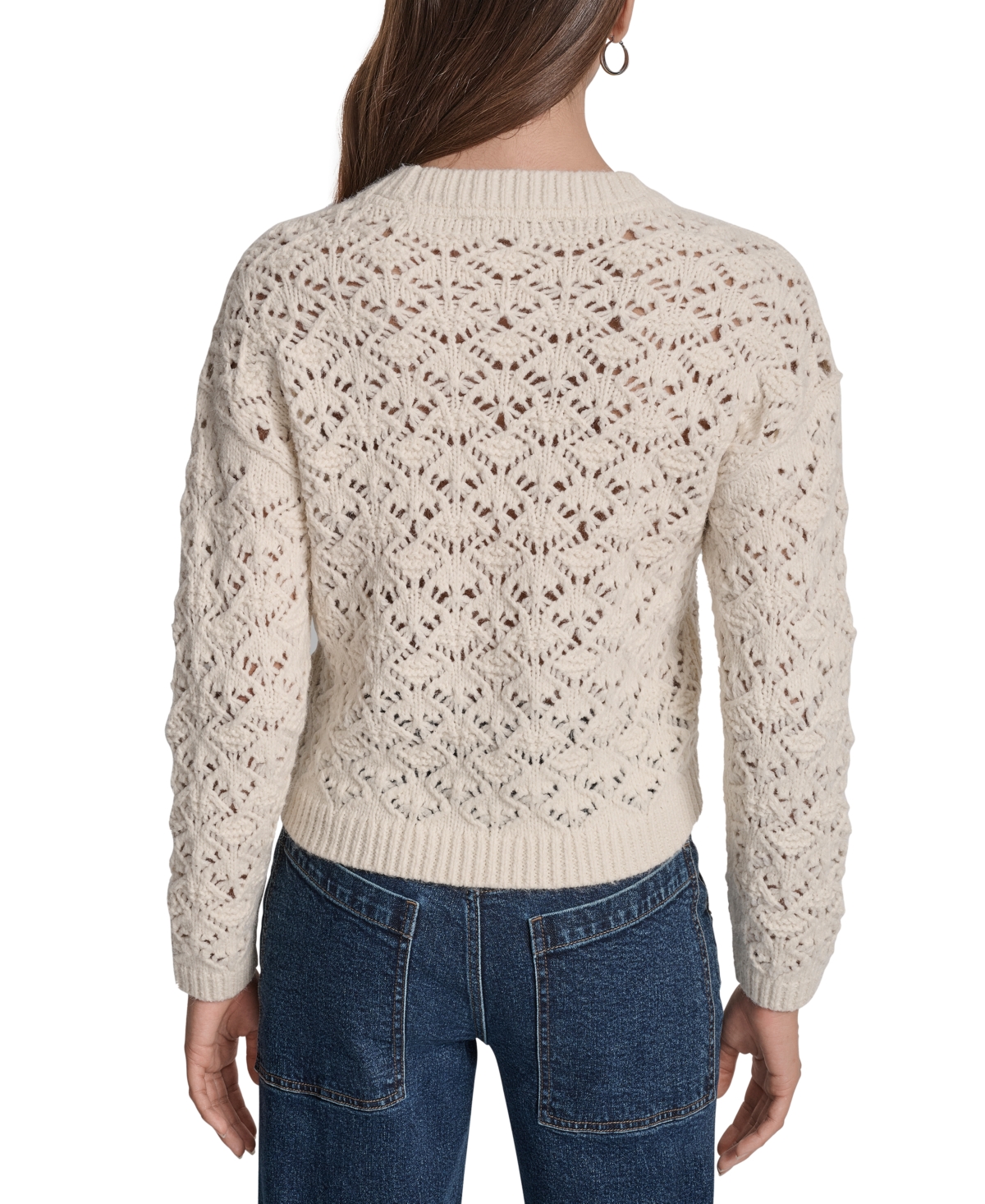 Dkny Jeans Petite Pointelle Crewneck Sweater In Neutral