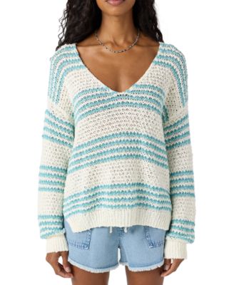 Juniors' Iyla V-Neck Long-Sleeve Cotton Sweater