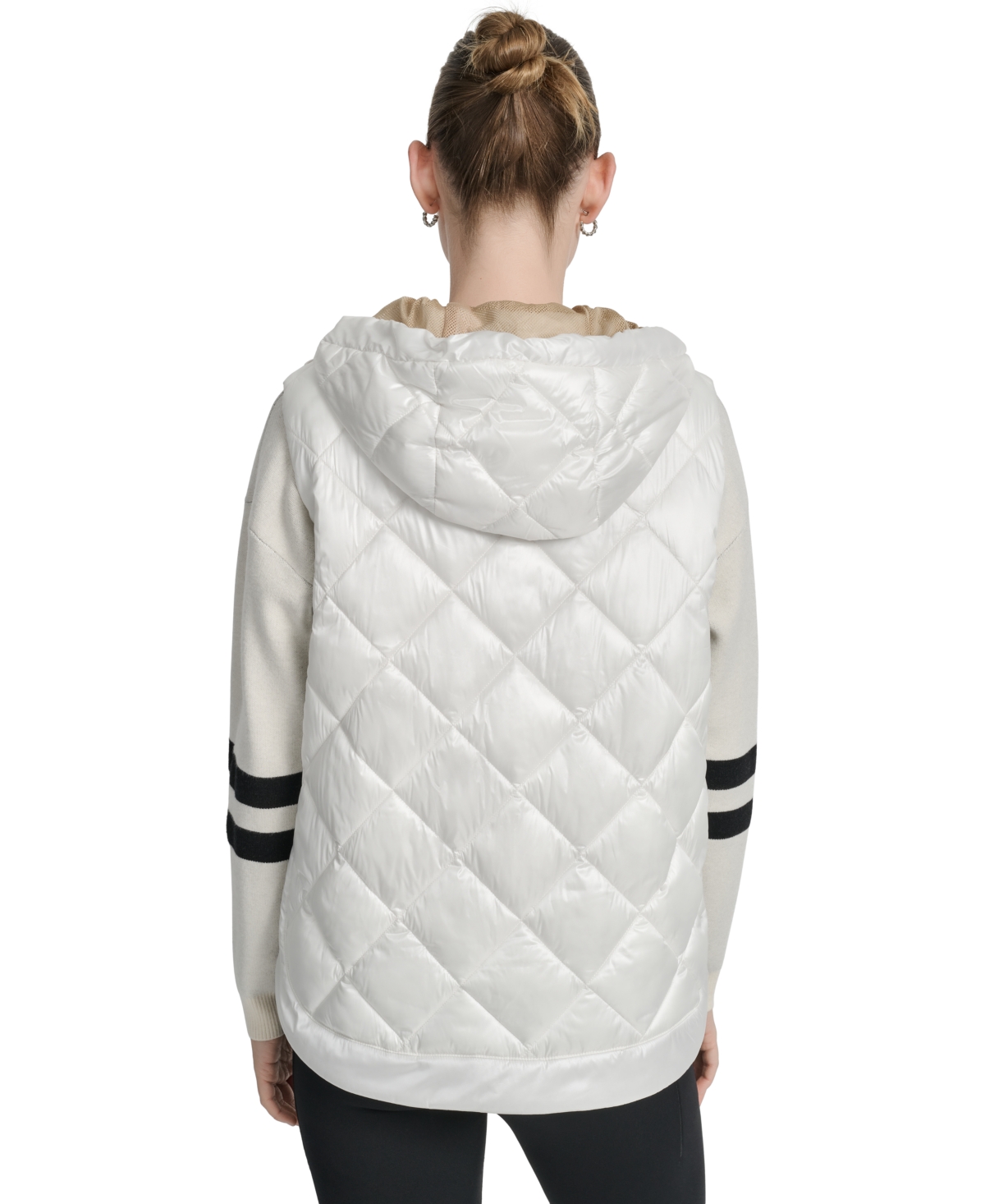 Dkny Women's Quilted Curved-hem Hooded Vest In White