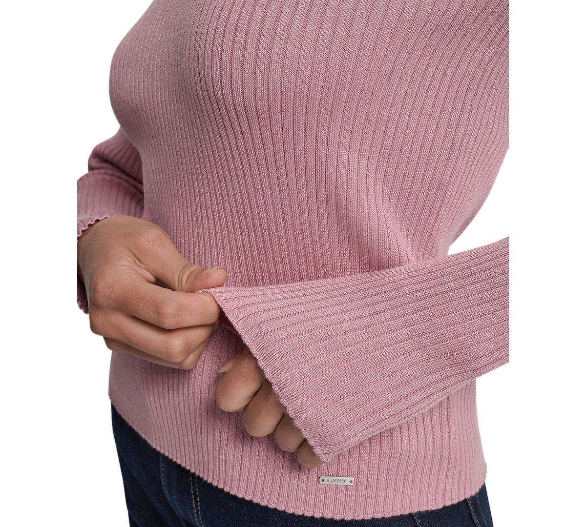 Dkny Jeans Petite Ribbed Johnny-collar Sweater In Pink