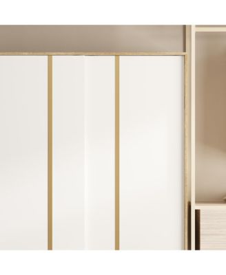 Modern high-quality natural wood color sliding door wardrobe, made of wood, with hanging clothes pole
