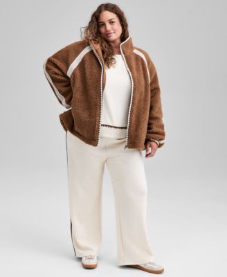 Trendy Plus Size Crochet-Trim Sherpa Jacket, Macy's Exclusive 
