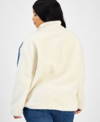 Trendy Plus Size Denim-Front Teddy Jacket, Macy's Exclusive