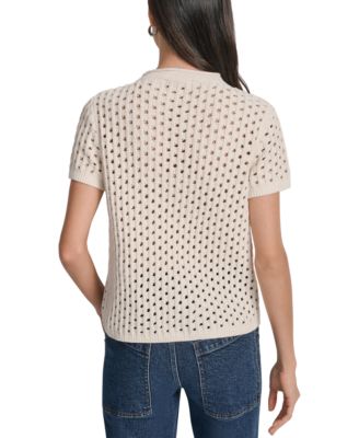 Petite Open-Stitch Crewneck Sweater