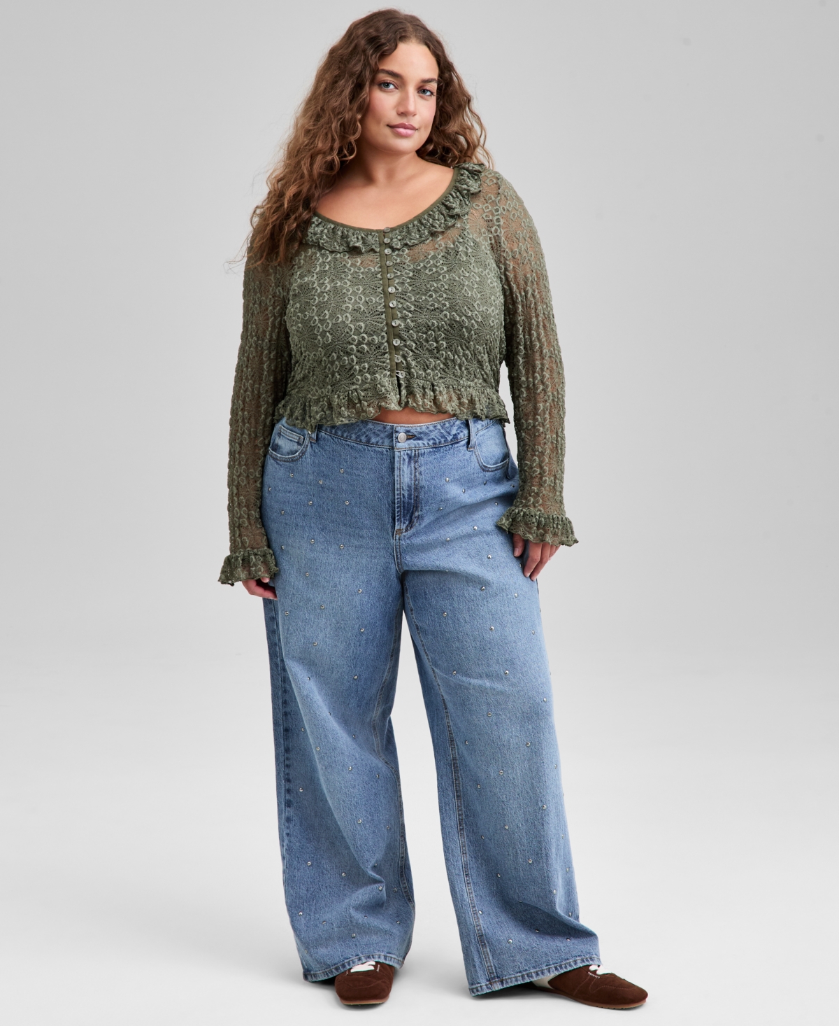 And Now This Trendy Plus Size Studded High-rise Wide-leg Jeans, Macy's Exclusive In Blue