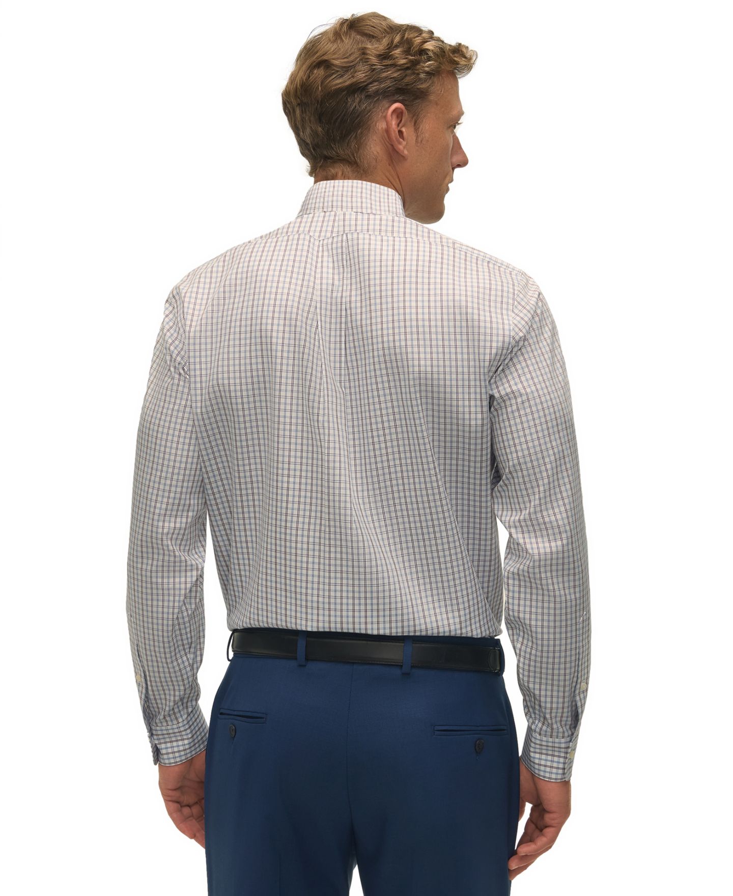 Мужская рубашка Brooks Brothers Regular-Fit Spread Collar Windowpane Dress Shirt, цвет: Синий разноцветный — фото 5