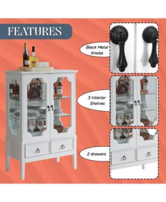 Curio Storage Cabinet with Glass Shelves, Drawers and Doors – Display Sideboard for Living Room, Dining Room, Kitchen