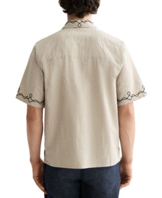 Men's Relaxed Fit Short Sleeve Embroidered Button-Front Shirt