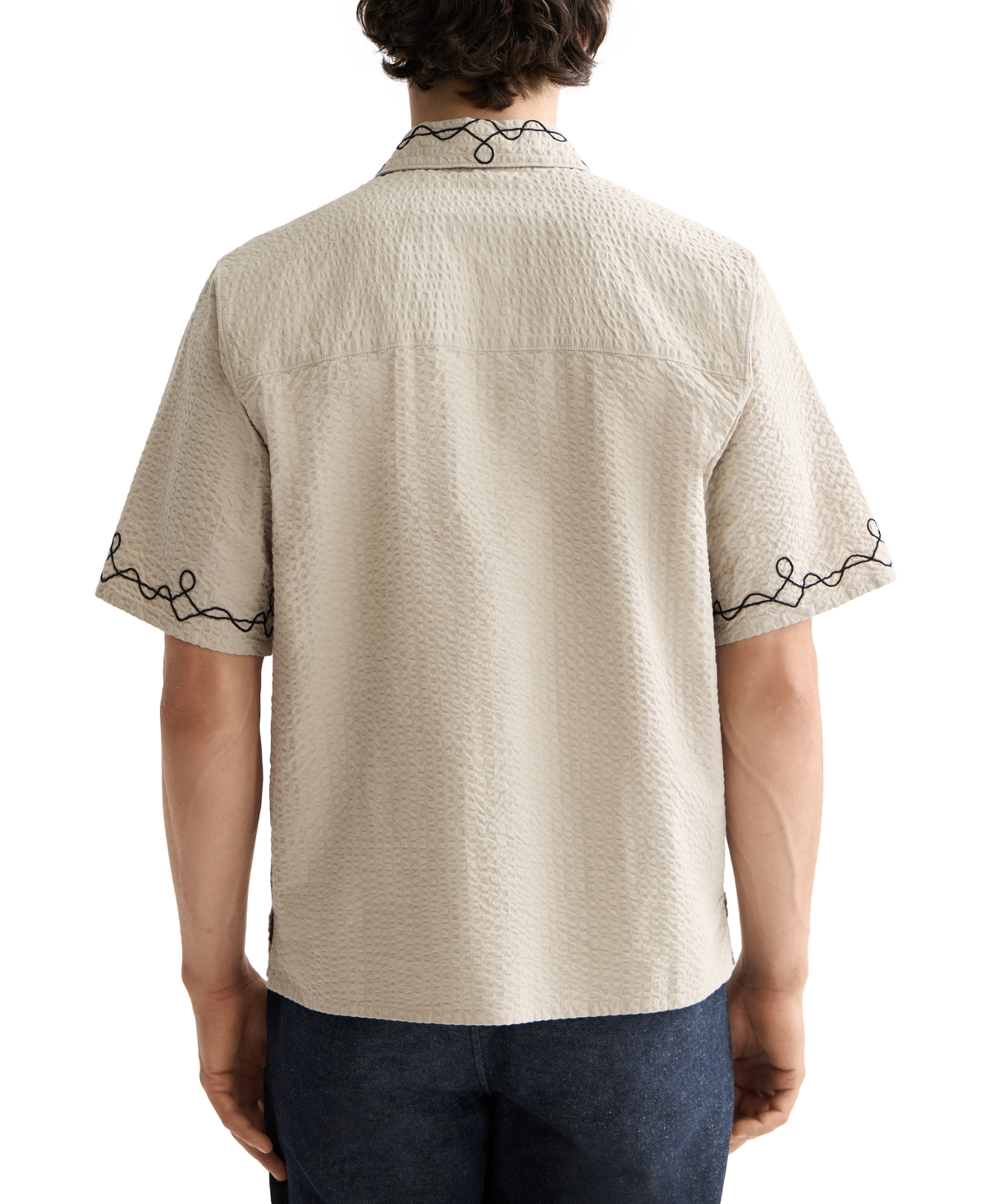 Scotch & Soda Oversize Embroidered Short Sleeve Cotton Seersucker Button-up Shirt In Neutral