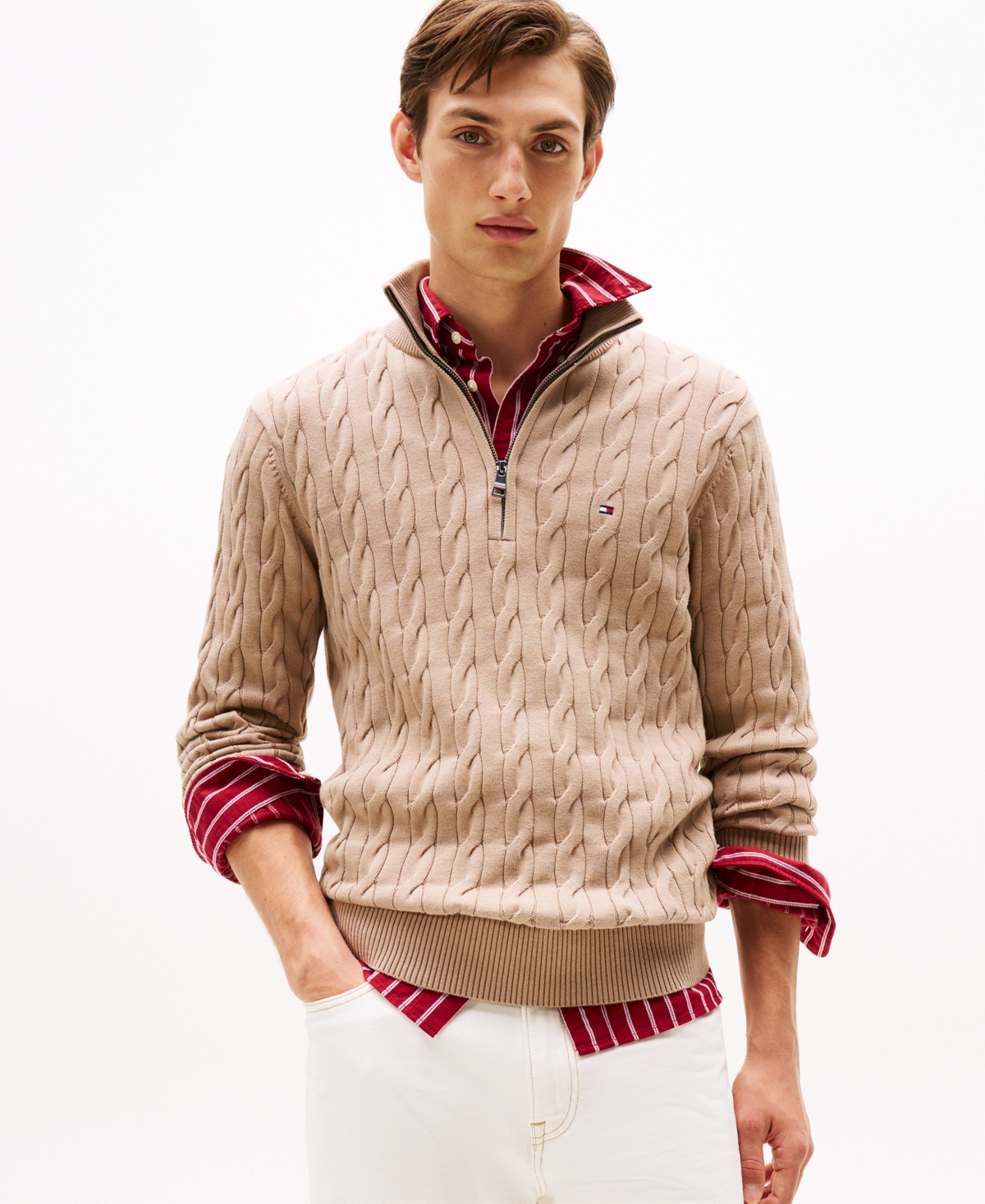 Tommy Hilfiger Men's Long-Sleeve Cable Knit Quarter-Zip Sweater