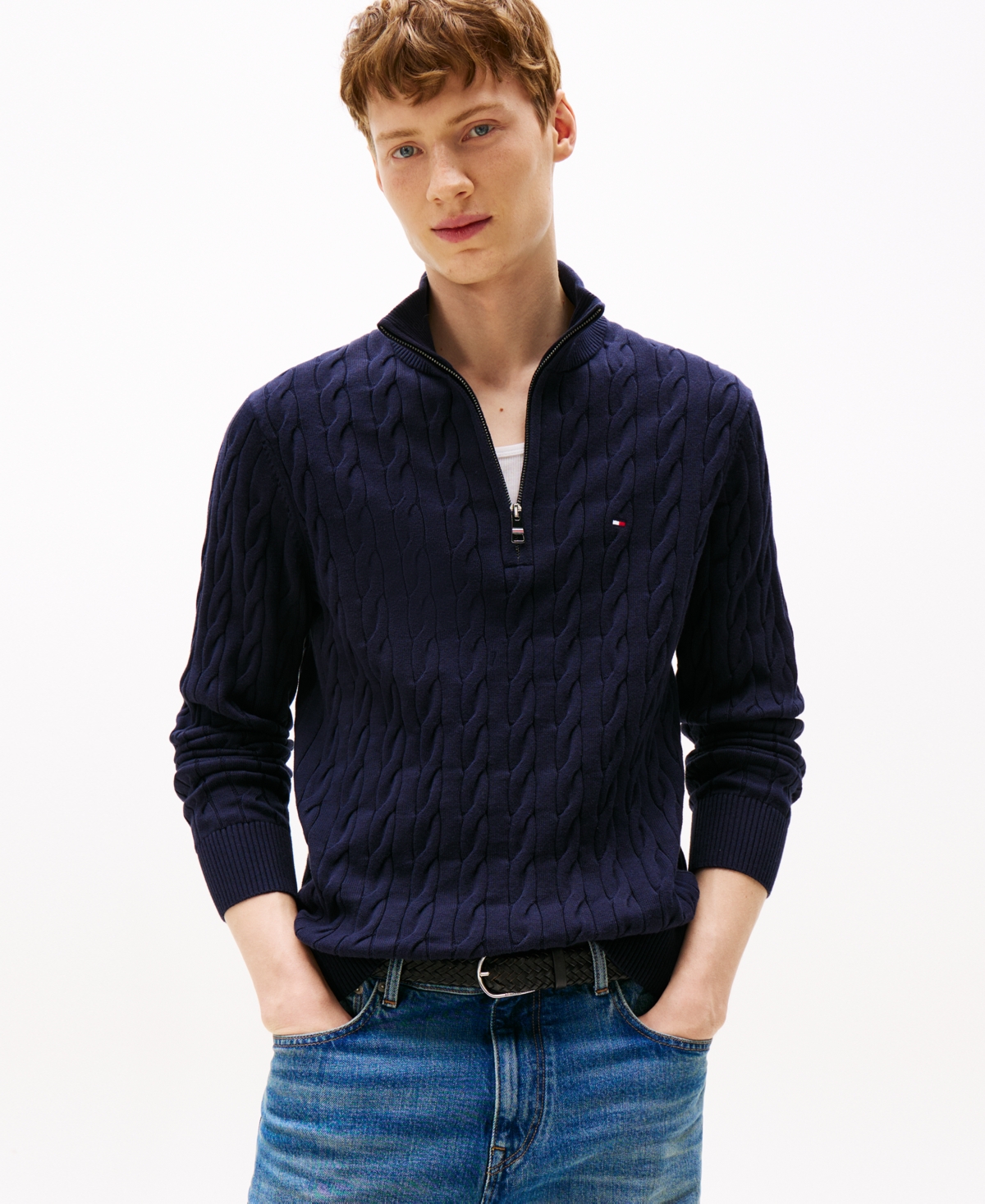 Tommy Hilfiger Men's Long-Sleeve Cable Knit Quarter-Zip Sweater