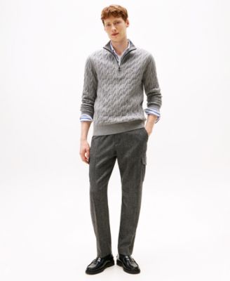 Men's Long-Sleeve Cable Knit Quarter-Zip Sweater