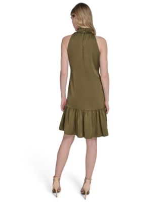 Petite Satin Mock-Neck Sleeveless Short Dress