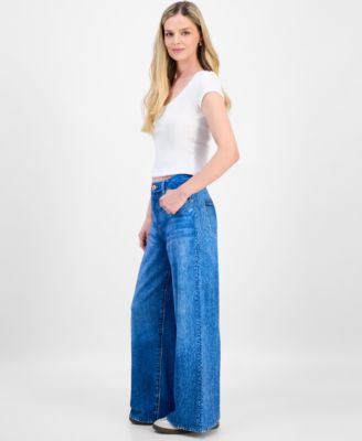 Petite Sky-Rise French Terry Wide-Leg Jeans