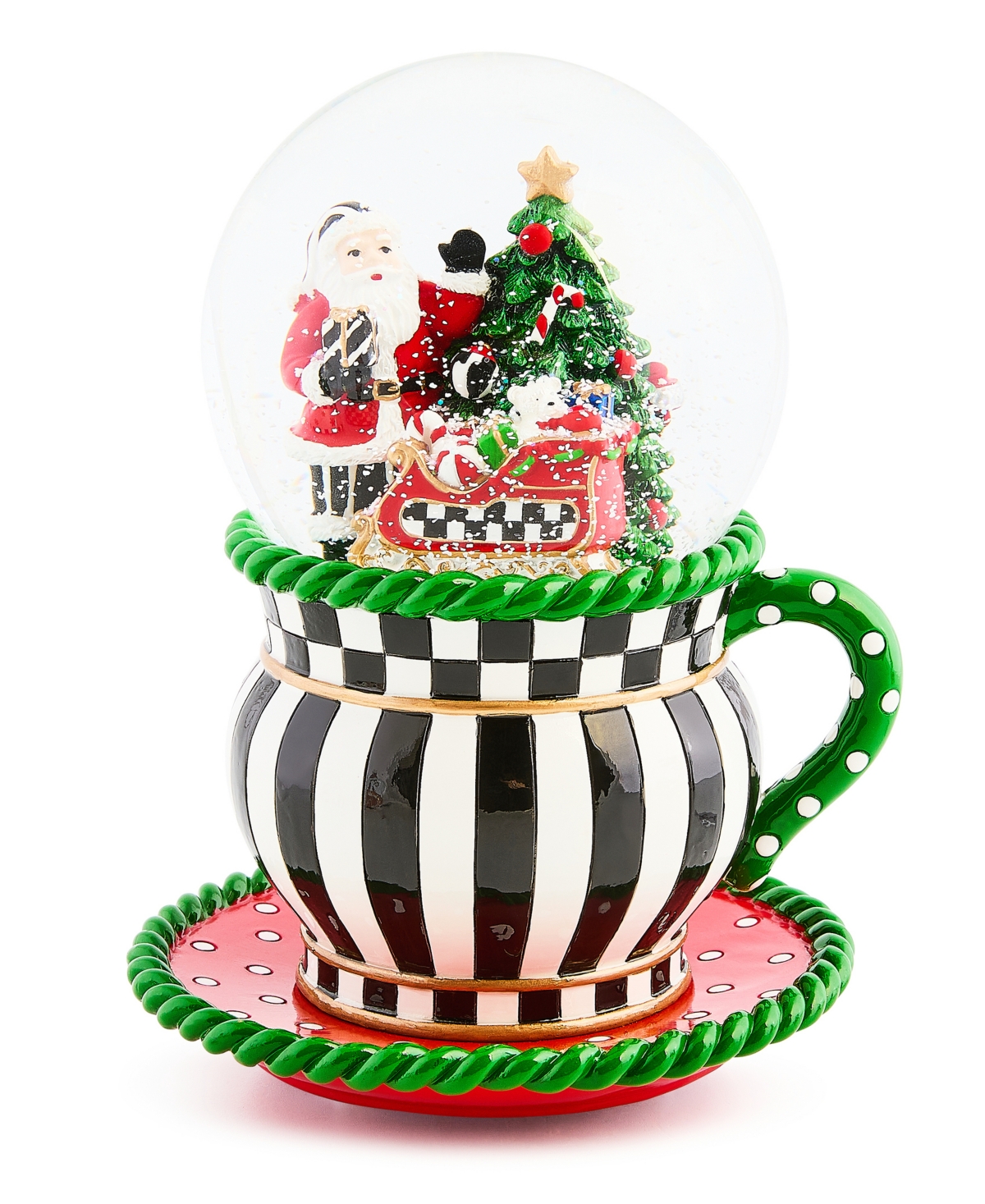Mackenzie-childs Courtly Check Teacup Snow Globe In Multi