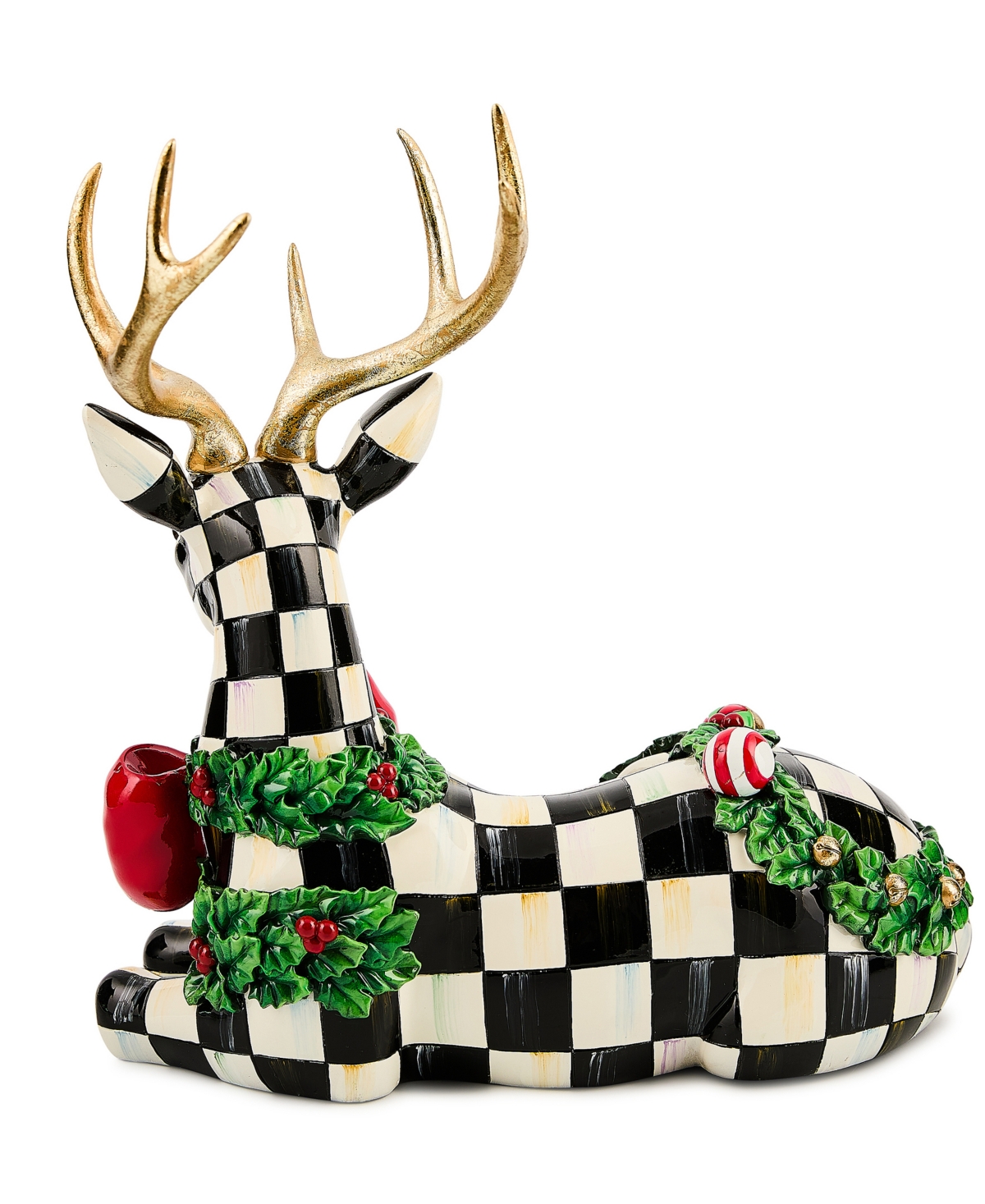Mackenzie-childs Mackenzie Childs Holly Check Resting Deer Figurine In Multi