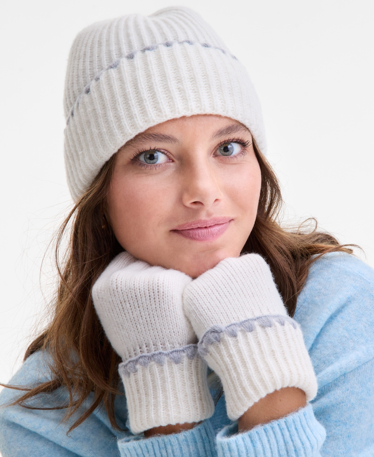 On 34th Ribbed Beanie & Gloves Boxed Set, Macy's Exclusive In White
