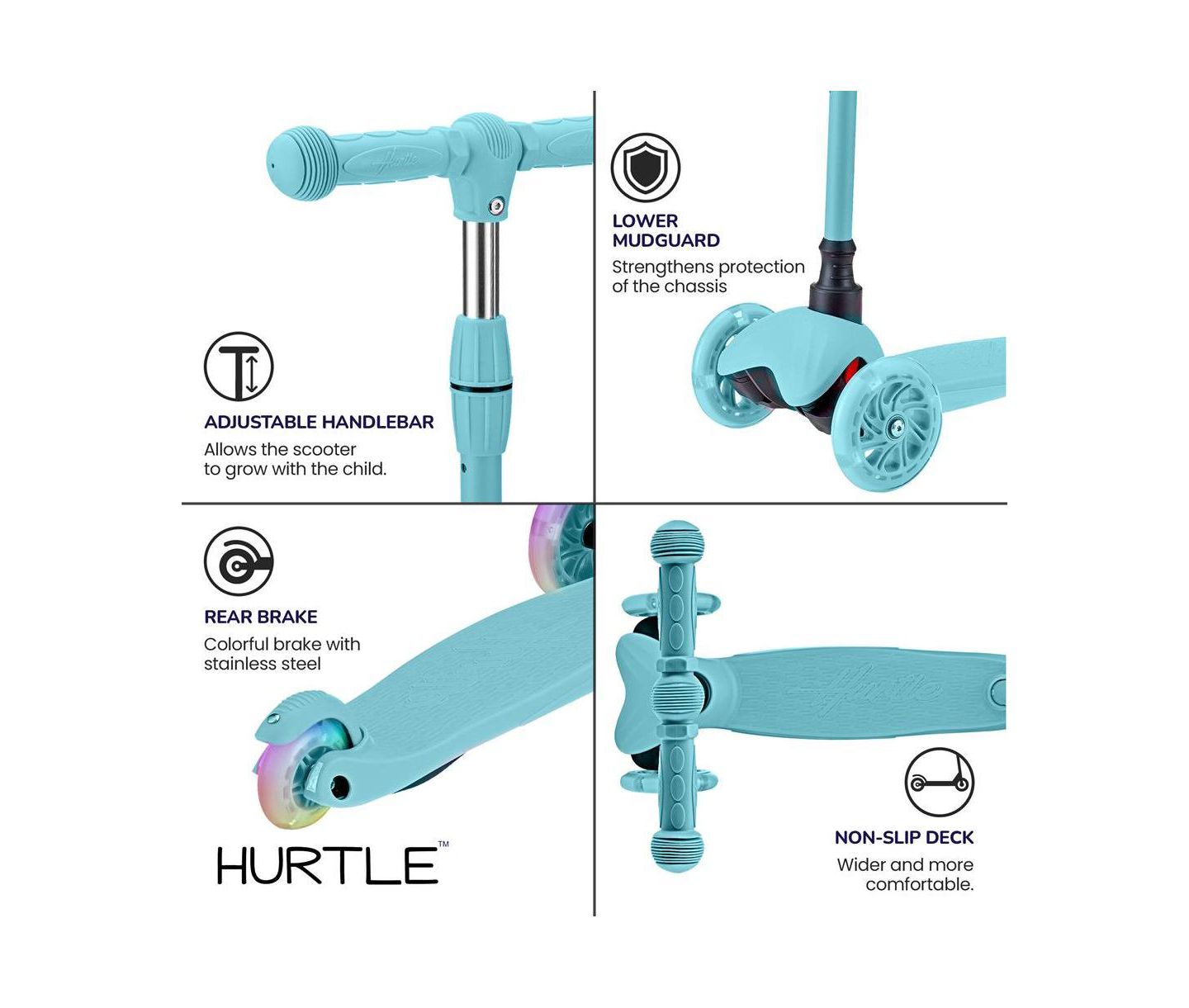 Детская игрушка Hurtle Mini Kickboard Scooter with Adjustable Handlebar and LED Light Wheel, Ages 2+, цвет: Синий — фото 6