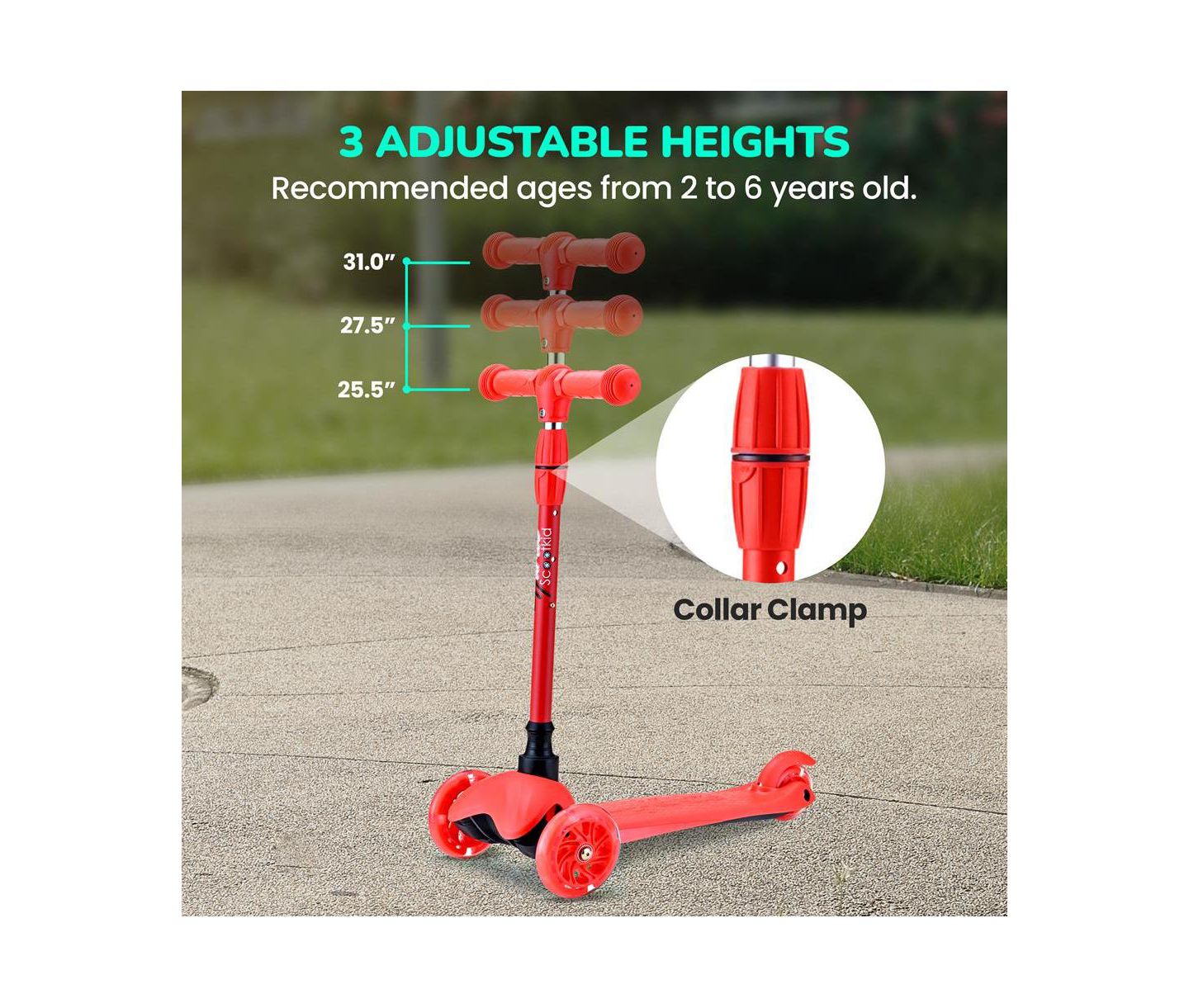 Детская игрушка Hurtle Mini Kickboard Scooter with LED Light Wheels, Ages 2+, цвет: Красный — фото 3