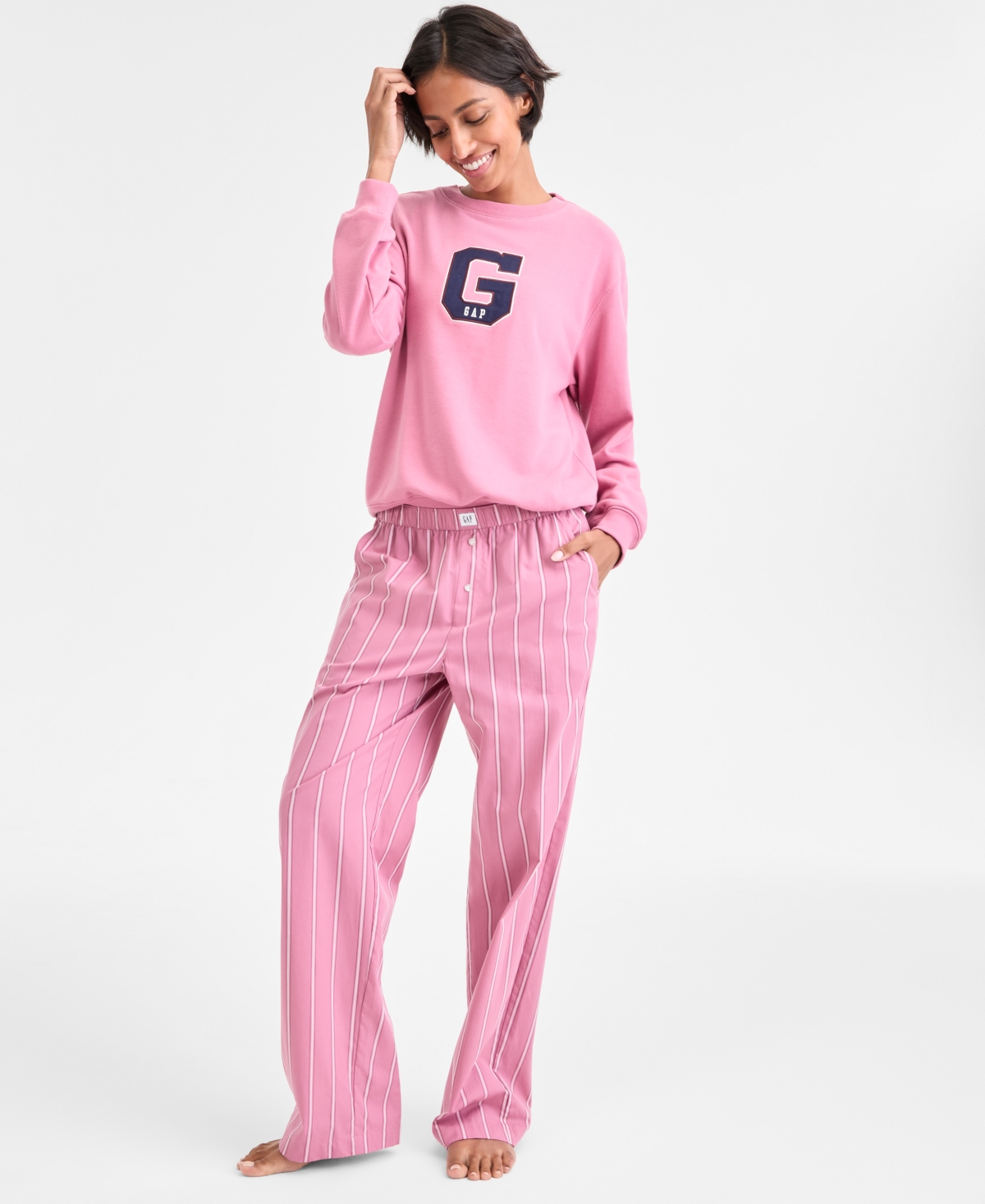 Gap Crewneck Pajama Top Striped Pajama Pants In Pink