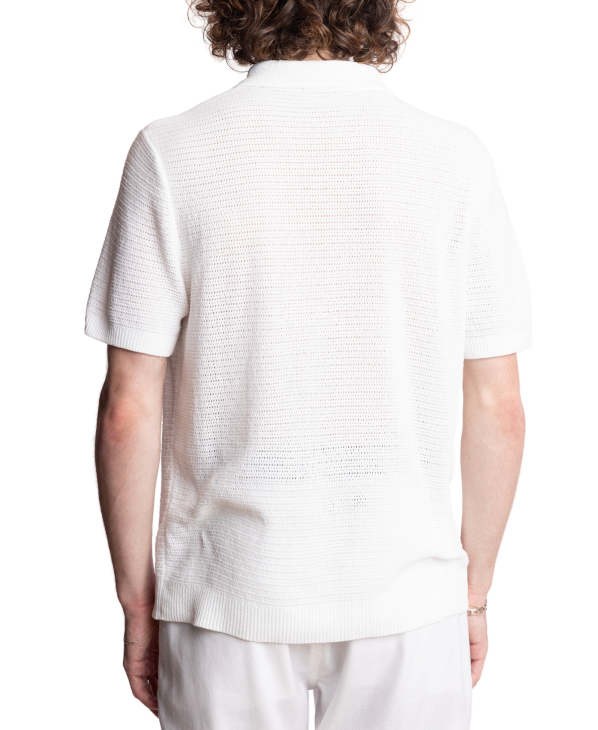 Paisley & Gray Open Knit Johnny Collar Polo In White