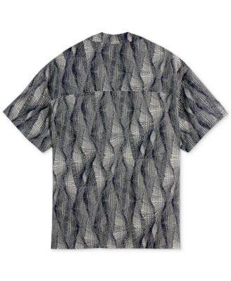 Men's Relaxed Fit Short Sleeve Marble Print Button-Front Camp Shirt