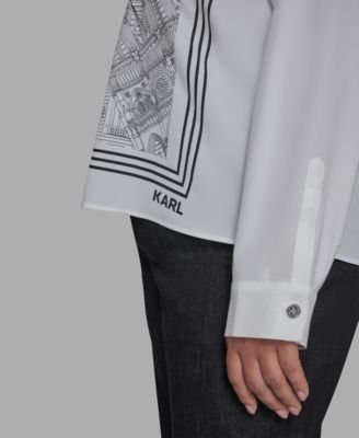 Plus Size Paris-Print Button-Front Blouse